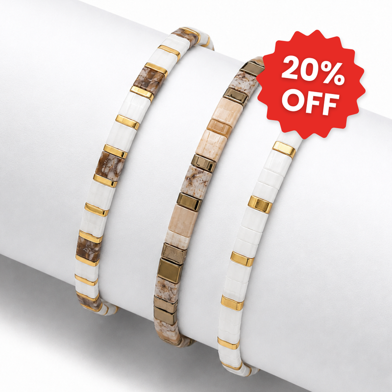 Zandsteen (Set van 3 Tegelarmbanden)